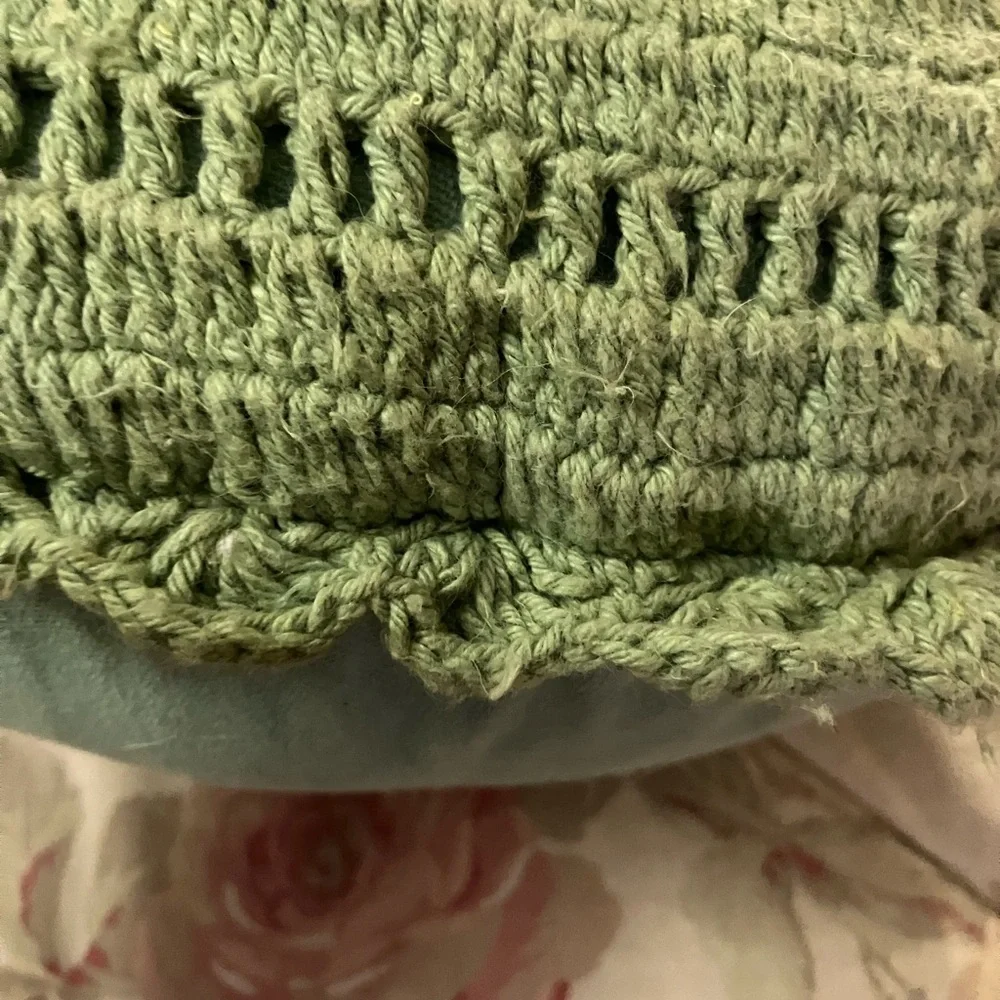Crocheted round accent pillow vintage inspired vibe Great grandma cottage core